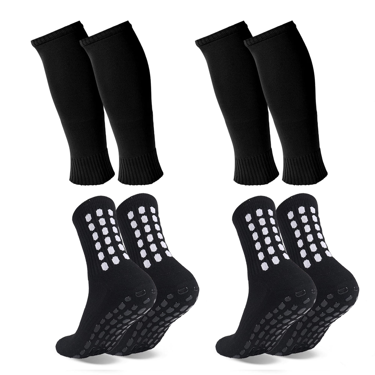 Barrlves 2 Set Grip Soccer Socks and Shin Guard Sleeves Non Slip Soccer Sleeve Socks for Men Women