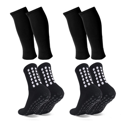 Barrlves 2 Set Grip Soccer Socks and Shin Guard Sleeves Non Slip Soccer Sleeve Socks for Men Women
