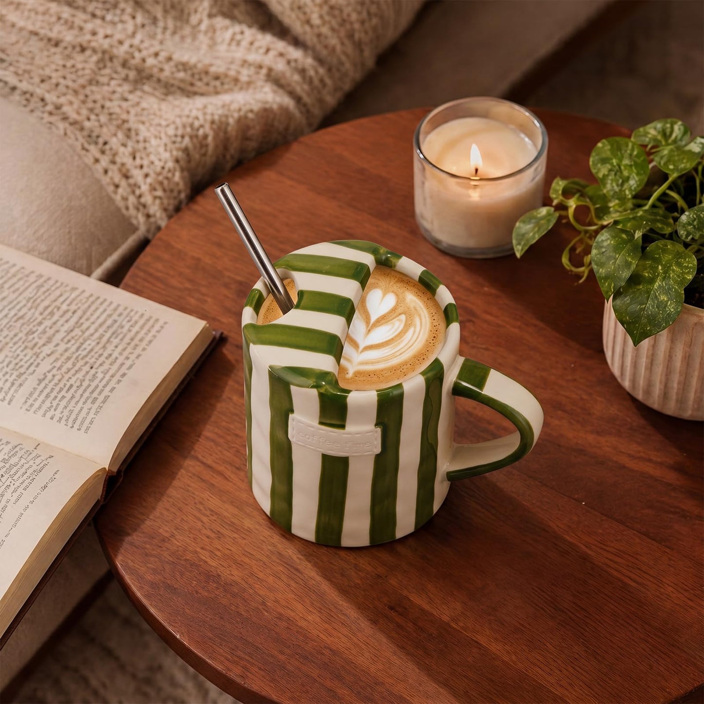 2 Pack Ceramic Mug with Sip Hole,