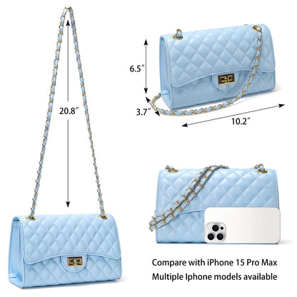 Quilted Leather Crossbody Bags for Women Trendy Ladies Shoulder Purse Satchel HandBag with Chain Strap