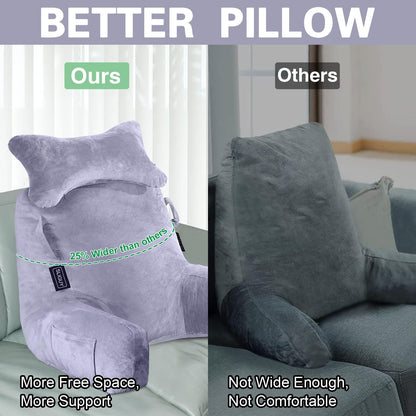 Reading Pillow-Extra Large 31" Bed Rest Pillow with Detachable Neck Roll & Arms for Sitting in Bed or Couch-Backrest Reading Pillow Adult Back Pillows for Reading,Watching TV,Gaming,Relaxing-Black