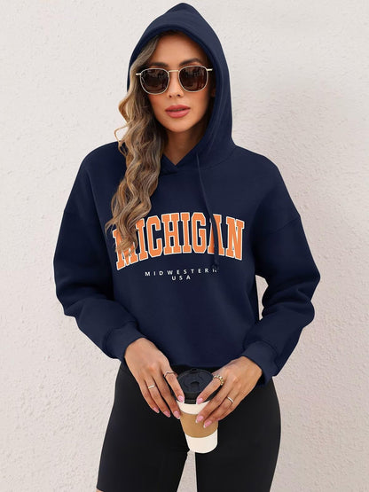 ORANDESIGNE Woman Graphic Print Cropped Hoodie Long Sleeve Fleece Pullover | 60% Cotton,Soft Fleece Fabric,Durable Letter Graphic Print,Drop Shoulder,Loose Fit,Easy Care,Going Out,Fall&Winter Casual