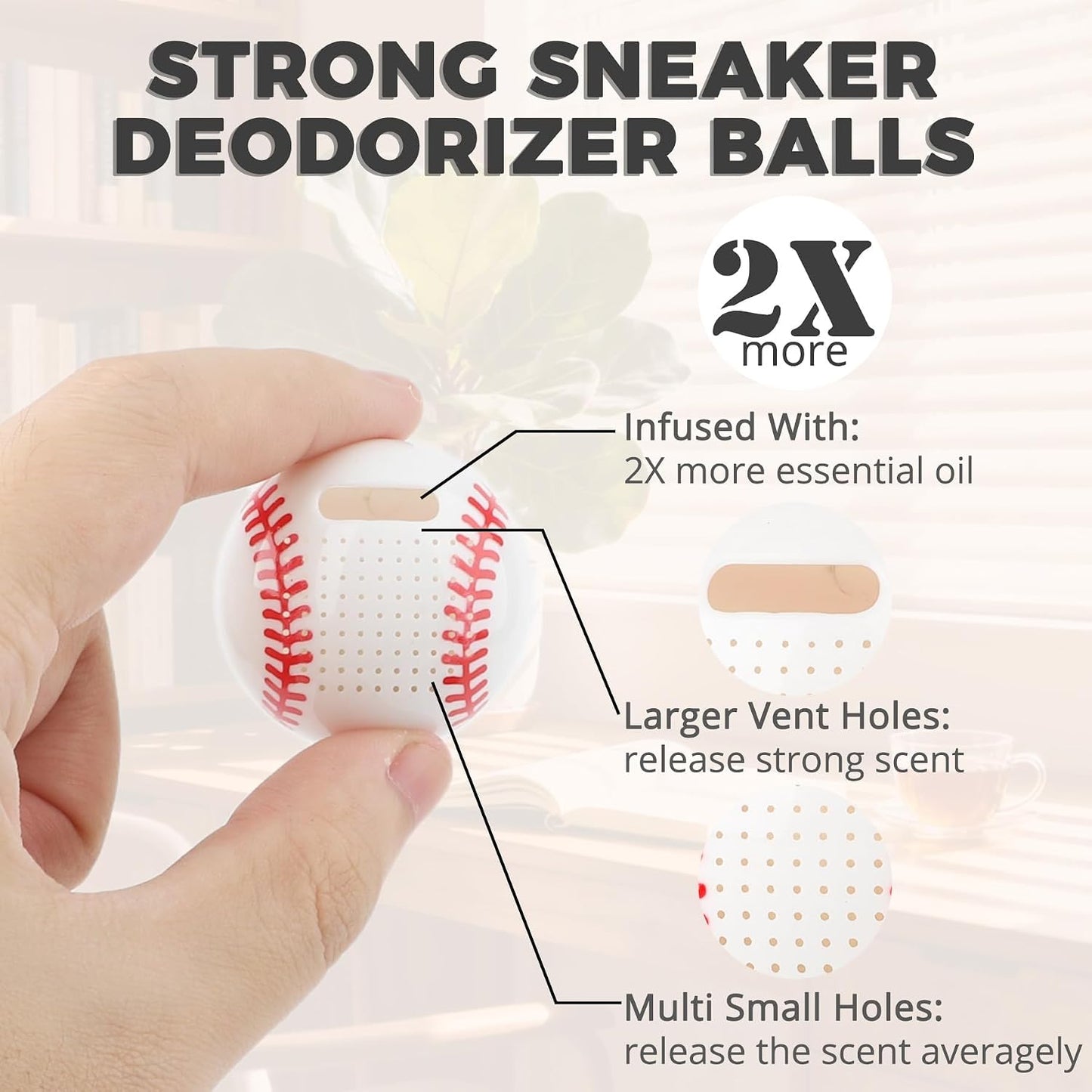 Knixmax Shoe Deodorizer Balls Odor Eliminator for Sneakers 6 Pack Baseball