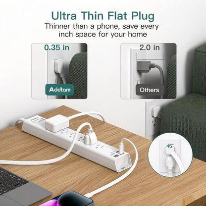 Addtam Power Strip Surge Protector - 15ft Long Extension Cord