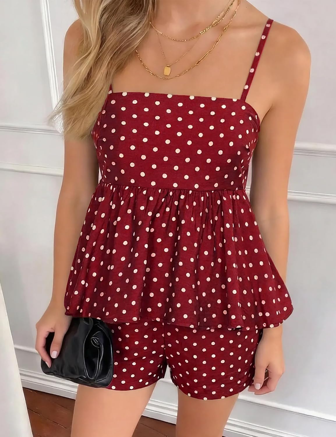 FOMELY Women's Polka Dot 2 Piece Short Set with Pockets