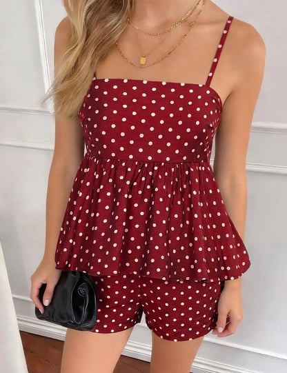 FOMELY Women's Polka Dot 2 Piece Short Set with Pockets