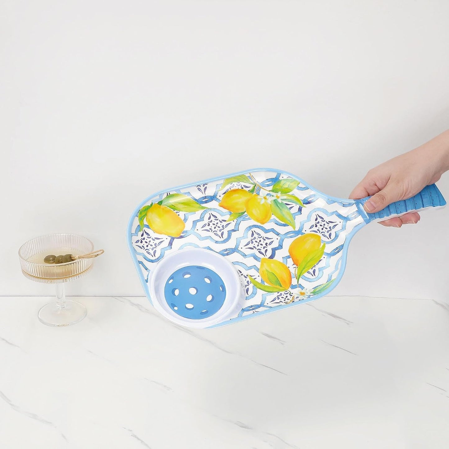 UPware Lovely Lemon Melamine Chip and Dip Snack Tray
