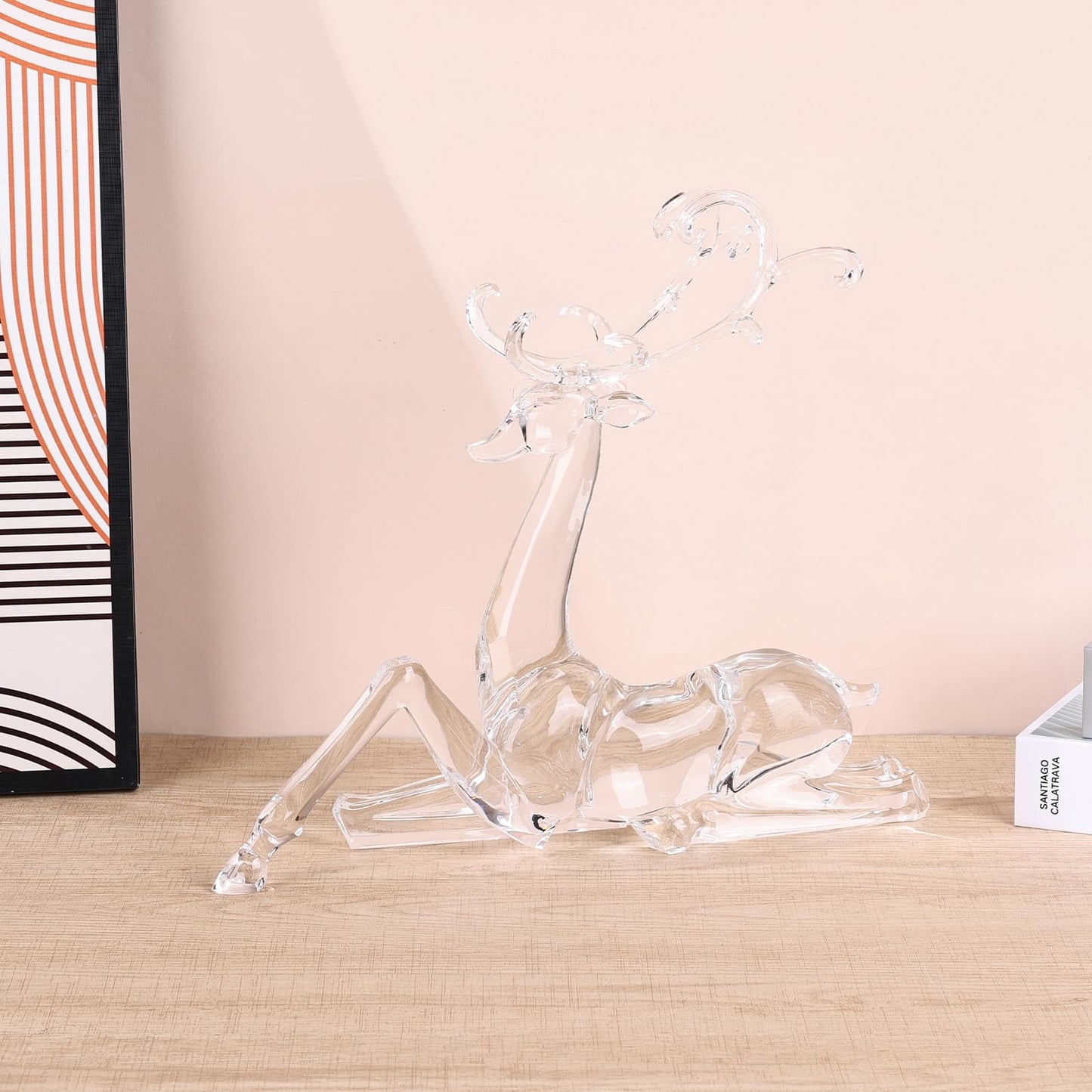 18" Tall Acrylic Christmas Reindeer Figurine - Elegant Clear Large Reindeer Ornaments for Christmas Indoor Decor, Holiday Centerpiece, Living Room, Fireplace, Table Display (Gold Standing Reindeer)