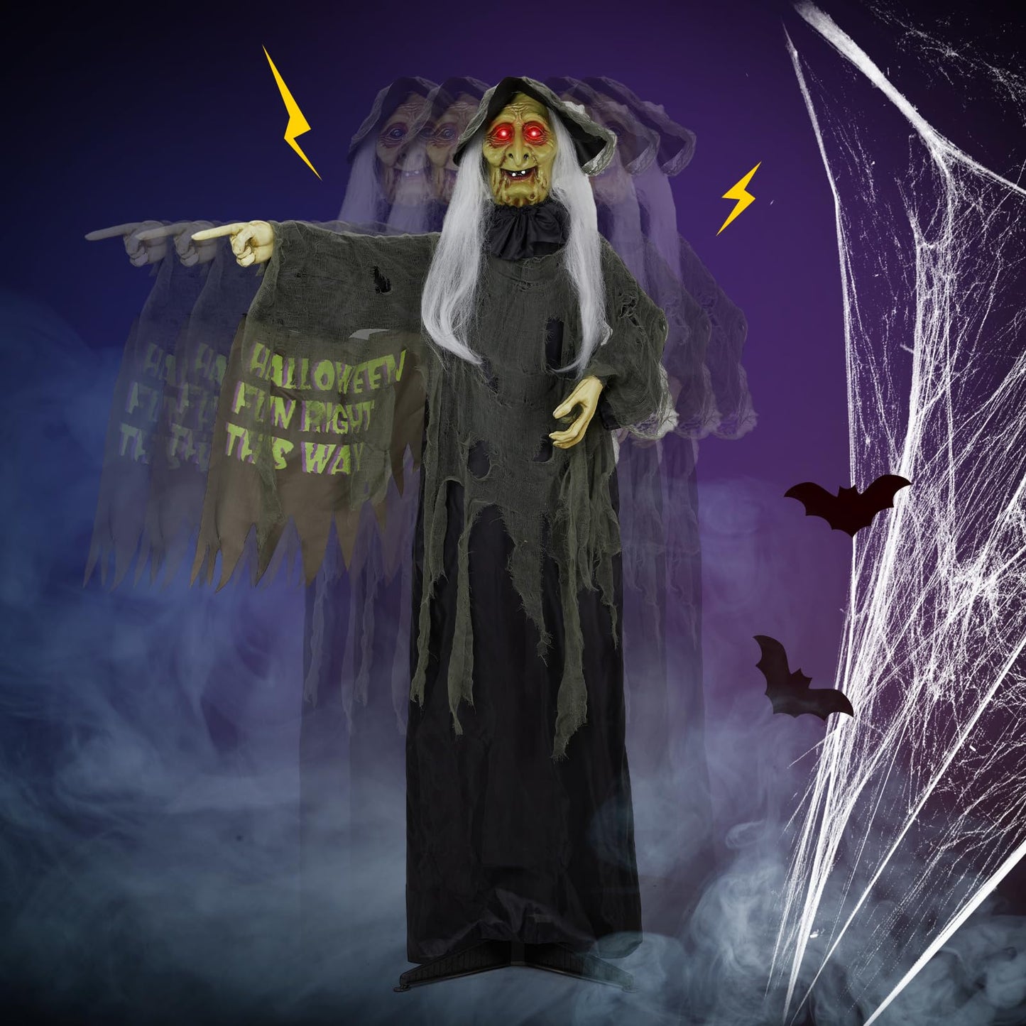 AW 9Ft Animatronics Flying Witch Hovering Broom Animated AC 100V-240V Halloween Outdoor Decoration Motion Activated 2026