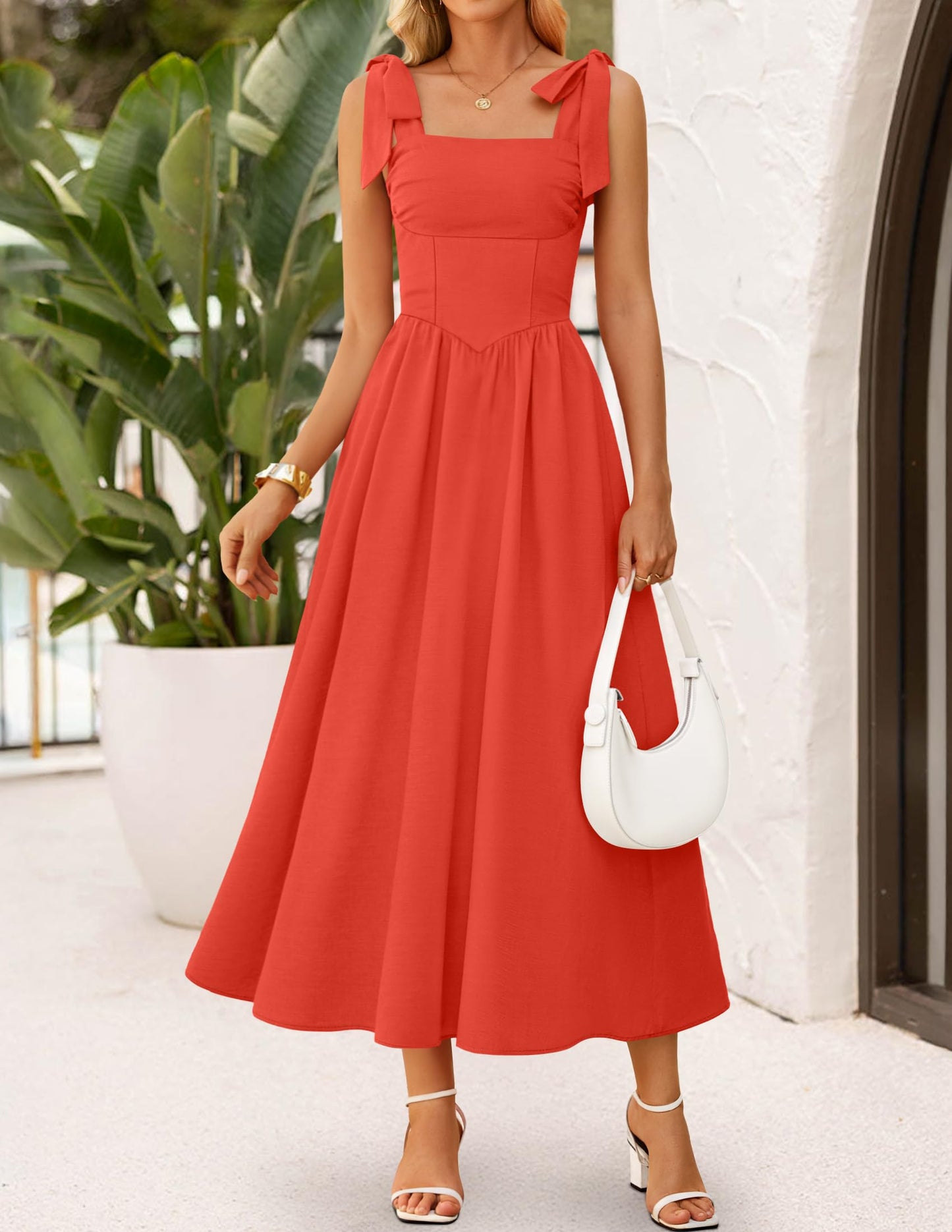 ZESICA Women's Summer Tie Shoulder Wedding Guest Maxi Dress