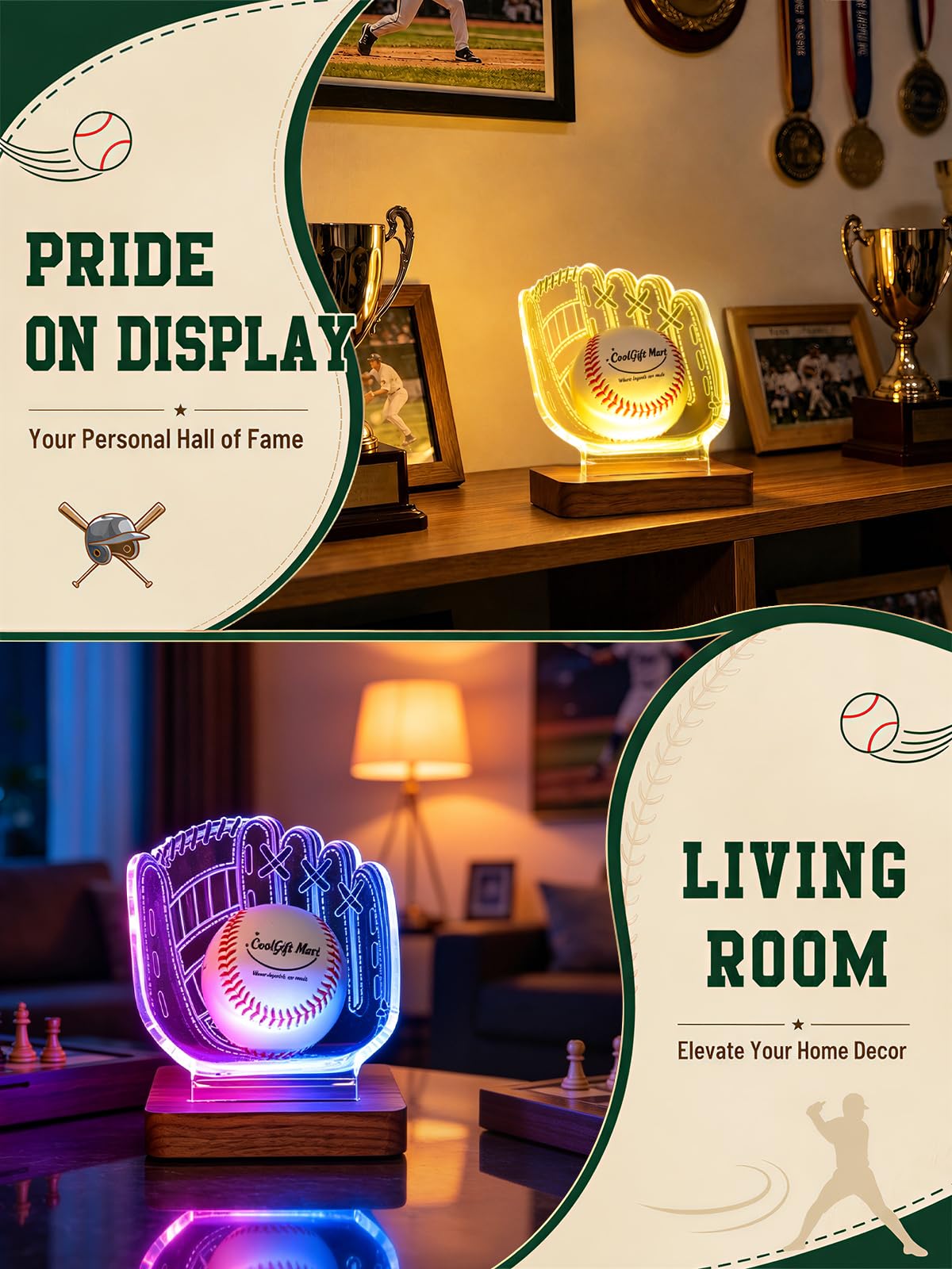 CoolGift Mart Light Up Baseball Glove Display Stand