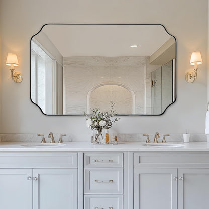 ANDY STAR Unique Rectangle Wall Mirror, 24"x32" Black Mirror, Modern Mirror with Aesthetic Scalloped Edge Design Ideal for Bathroom, Bedroom or Entryway, Thin Frame Deep 1’’
