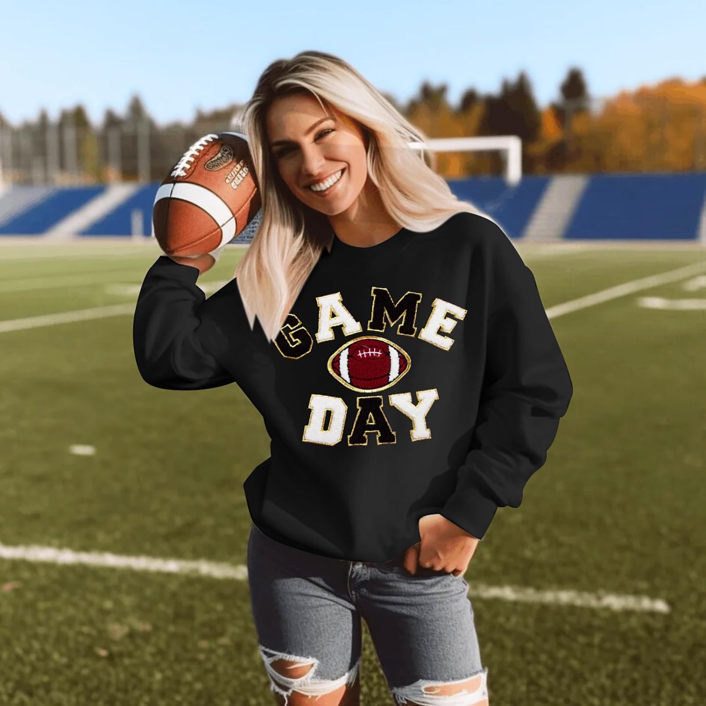 FLOYU Women Sunday Funday Sweatshirt Cute Football Graphic Pullover Game Day Weekend Tops Casual Football Season Shirt