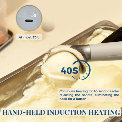 Heated Ice Cream Scoop Rechargeable, Electric Warming Ice Cream Scooper with LED Display, Heats to 158°F for Hard Ice Cream, Easy for Seniors & Kids, IP67 Waterproof (White, 2 oz)