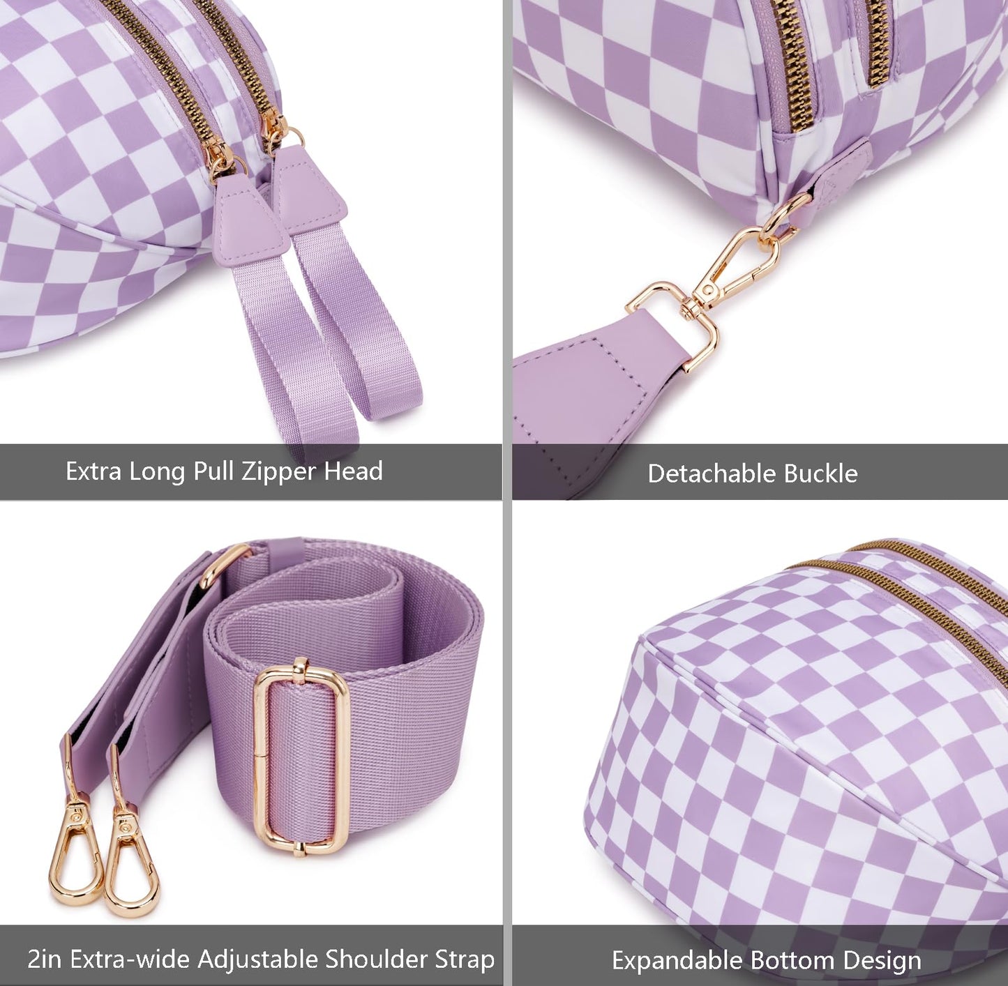 Pure Colour Crossbody Bum Bags for Women Spacious Checkered Cross body Bag Nylon Trendy Fanny Pack for Travel