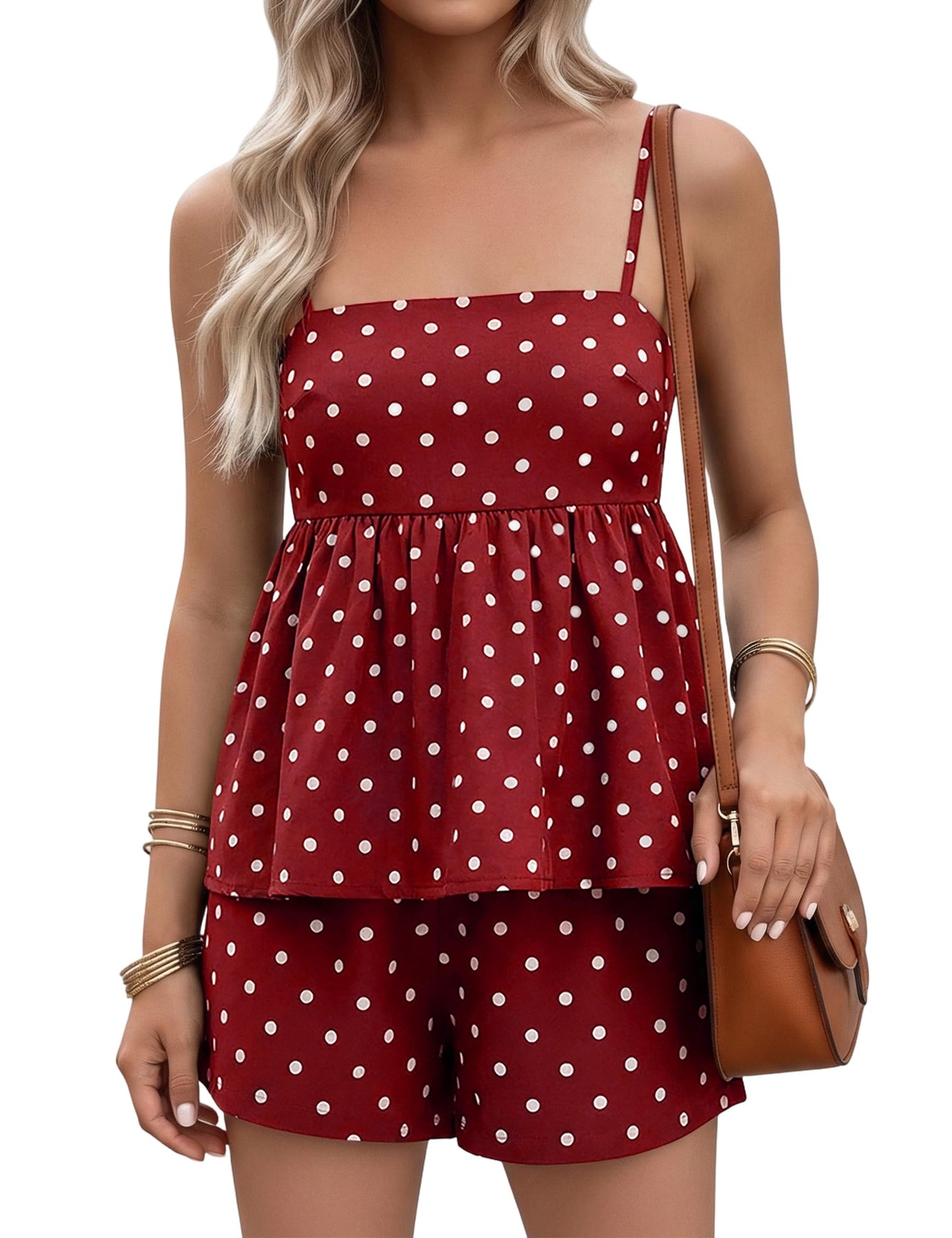 FOMELY Women's Polka Dot 2 Piece Short Set with Pockets