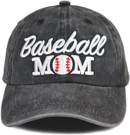 Distressed Baseball Mom Dad Hat for Women, Adjustable Washed Embroidered Baseball Cap for Mama