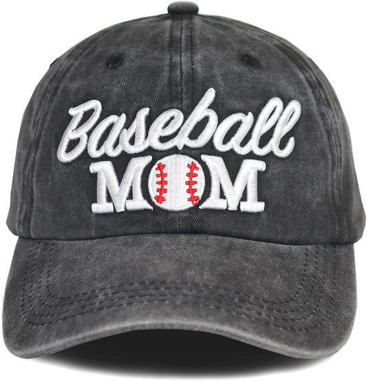 Distressed Baseball Mom Dad Hat for Women, Adjustable Washed Embroidered Baseball Cap for Mama