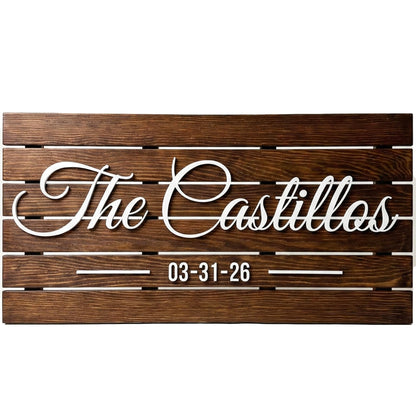Wooden Name Sign Personalized and Custom, Solid Rustic Wood, Wedding Gifts for Couples, Home, Office, Family Last Name Established Signs, Est. Date Sign 28x13" (Large)
