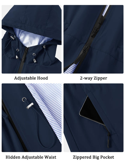 TCOT Rain Jacket Women Lined Raincoats Waterproof Hooded Long Trench Coat