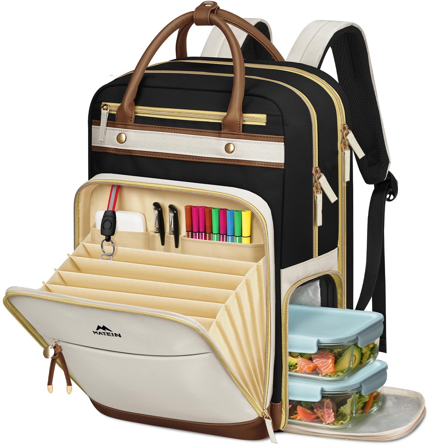MATEIN Teacher Backpack with Lunch Compartment, 15.6 Inch Laptop Backpack | Detachable, with Organized Pocket, Commute Office College, Computer Backpacks for Men Women, Meal Prep Bag, Gift for Nurse