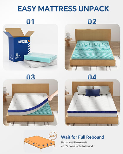 BEDELITE Dorm Room Essentials, Dual Layer 4 Inch Twin XL Memory Foam Mattress Topper for College Students Back to School, 2 Inch Pillow Top Mattress Pad and 2 Inch Cooling Gel Foam for Pressure Relief
