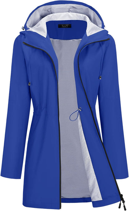TCOT Rain Jacket Women Lined Raincoats Waterproof Hooded Long Trench Coat