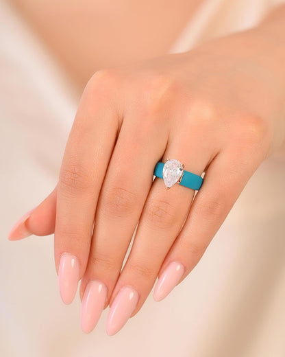 Rinfit Silicone Ring with Stone - Pear Cut Cubic Zirconia Solitaire Engagement Ring for Women - Rubber Wedding Bands - Patent Pending