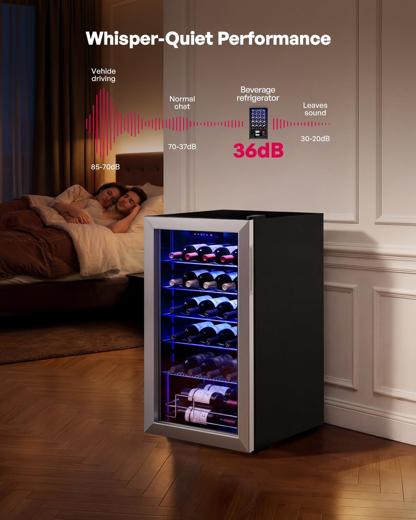 Icyglee 25 Bottle Compressor Wine Cooler Refrigerator, Freestanding Wine Cellar with 41-64°F Adjust Temp & Double-layer Glass Door for Red and White, Wine Cooler for Home Bar, Black