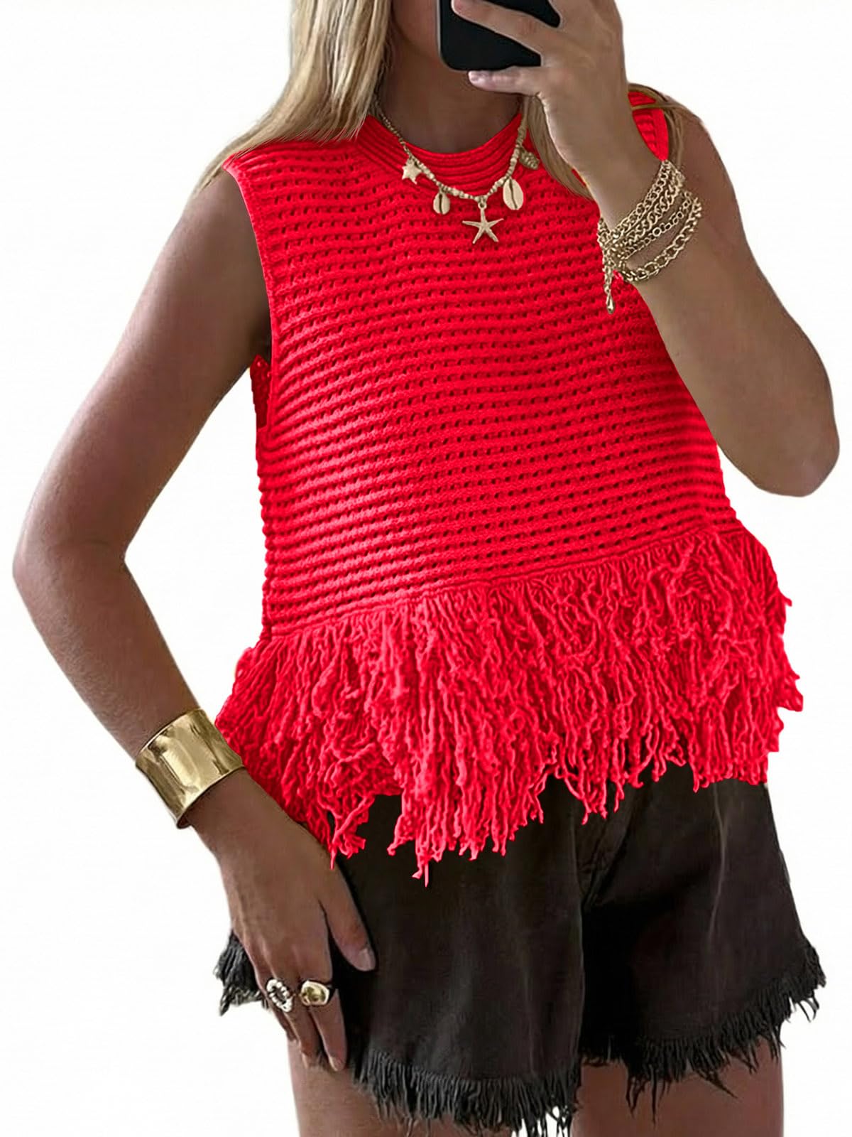 Saodimallsu Womens Crochet Crop Tank Top