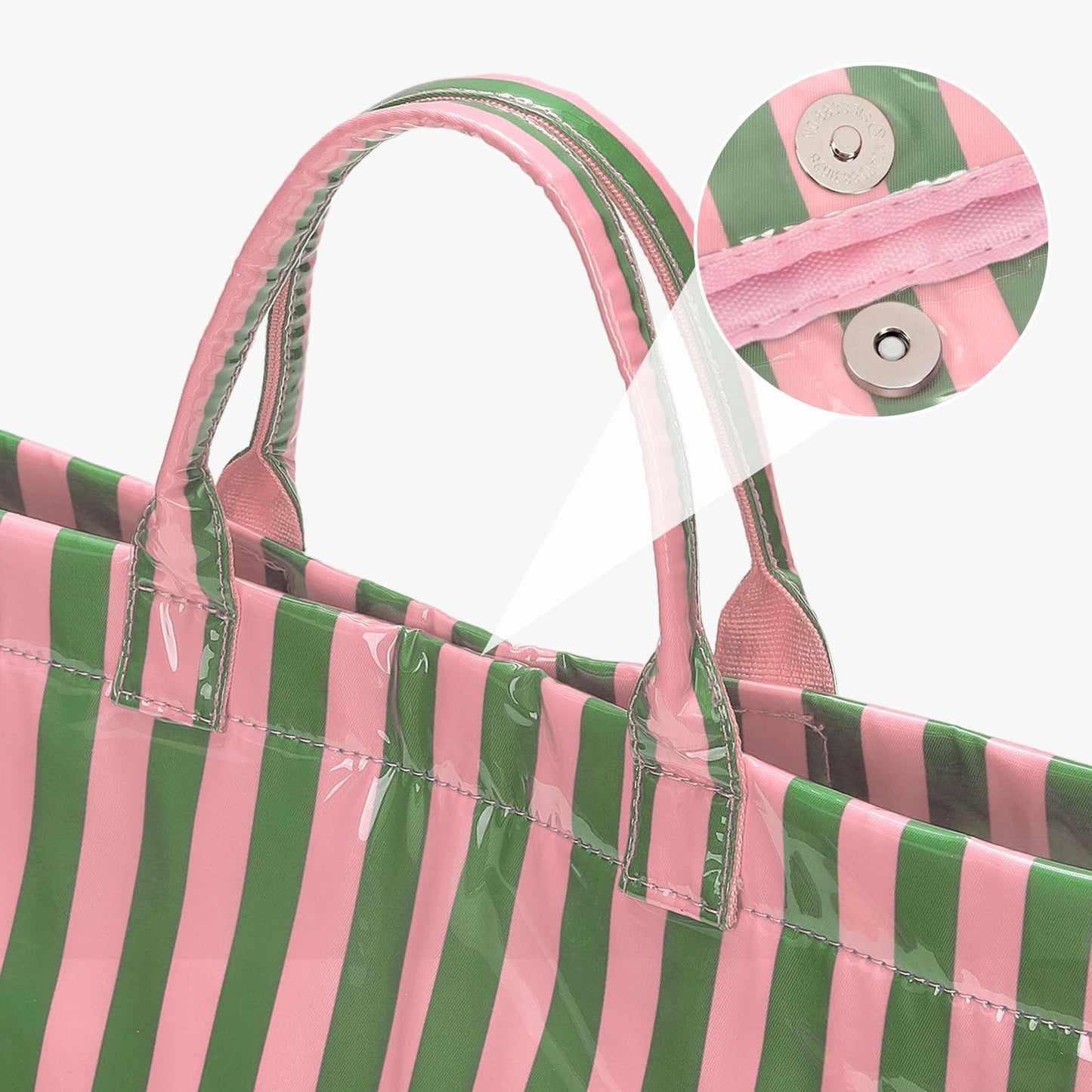 Striped PVC Tote Bag Large Glossy