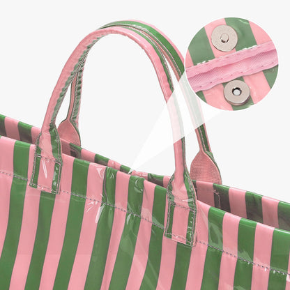 Striped PVC Tote Bag Large Glossy