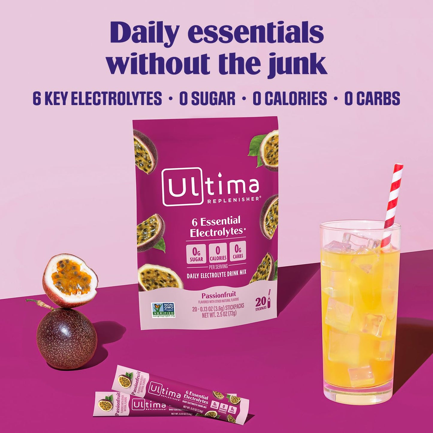 Ultima Replenisher Electrolyte Hydration Powder, Grape, 20 Count Stickpacks Pouch - Sugar Free, 0 Calories, 0 Carbs - Gluten-Free, Keto, Non-GMO with Magnesium, Potassium