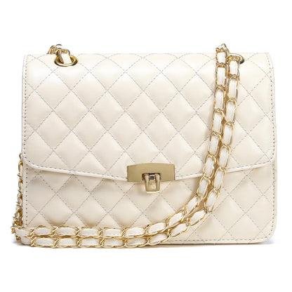 Quilted Leather Crossbody Bags for Women Trendy Ladies Shoulder Purse Satchel HandBag with Chain Strap