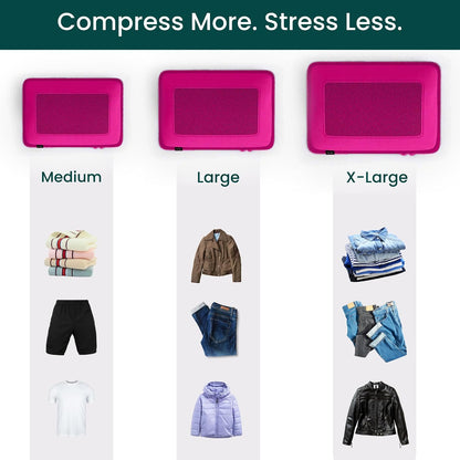 NOBL Travel Compression Packing Cubes Set of 6 Luggage Organizers, Hot Pink