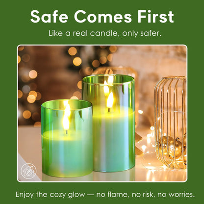 Eywamage Smoke Grey Glass Flameless Pillar Candles with Remote, Flickering LED Battery Candles Table Decor Set of 3