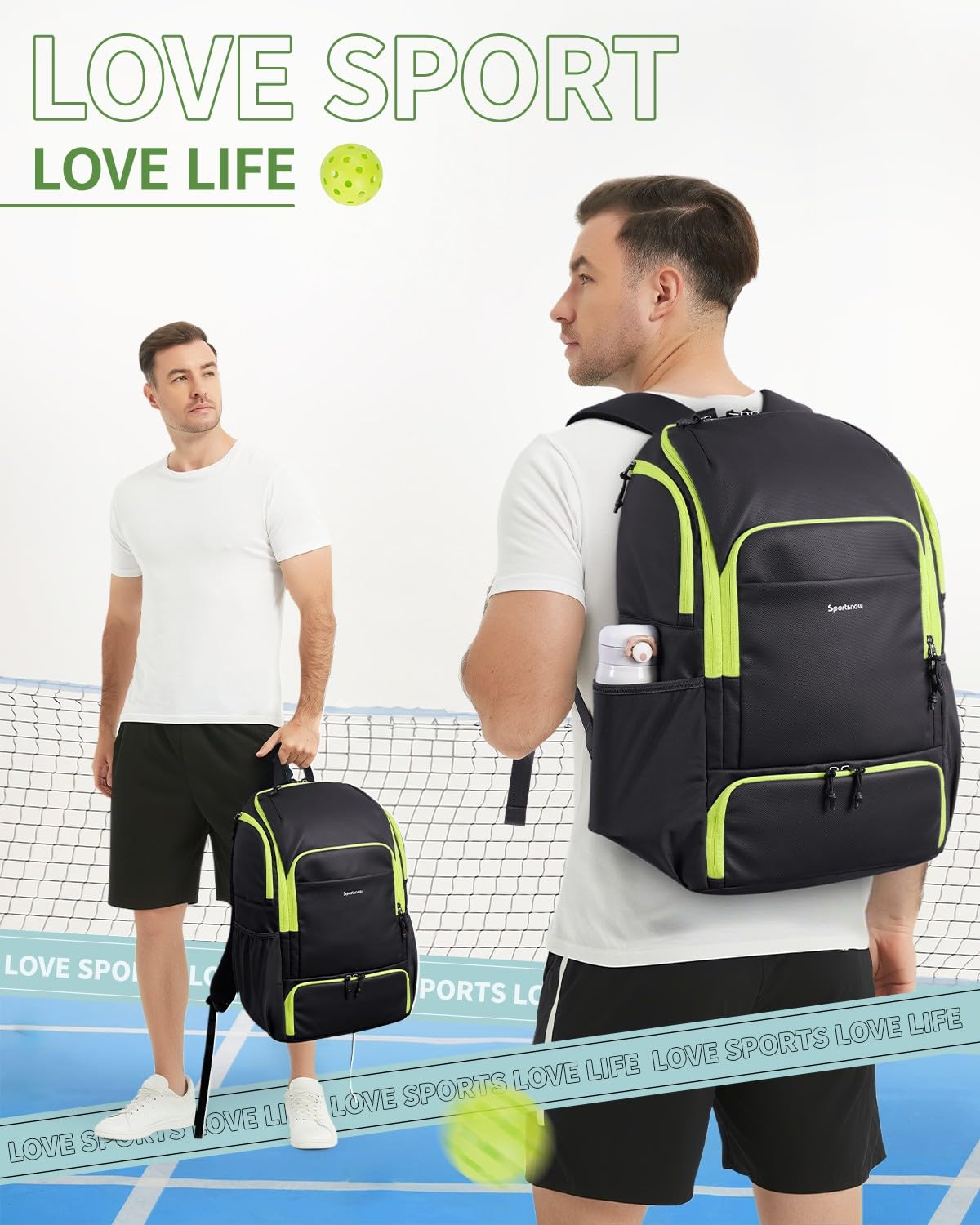 sportsnew Waterproof Pickleball Bag Men Women W/Shoe Compartment Fence Hook