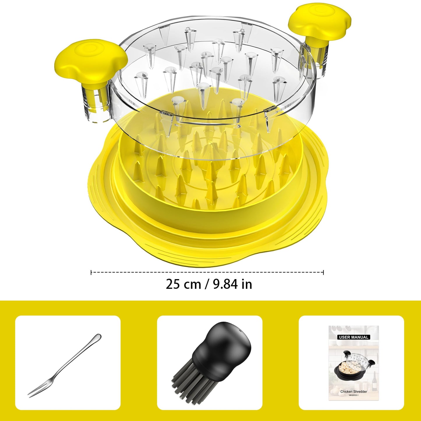 SURETIVIAN Chicken Shredder Tool Twist Large Chicken Breast Shredder with Brush&Fork, Visible Meat Shredder Machine, Anti-Slip Strip, Ergonomic Handle, BPA Free, Pork Beef Chicken(Hot Pink)