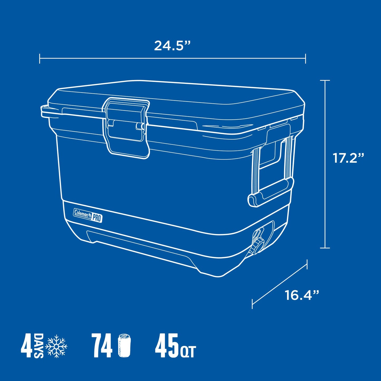 Coleman Pro Heavy-Duty 45qt Ultra-Light Premium Hard Cooler, Extra-Thick Insulation Keeps Ice up to 4 Days, 74-Can Capacity