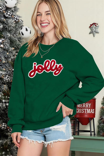 Christmas Sweatshirts For Women Jolly Glitter Patch Striped Sweater