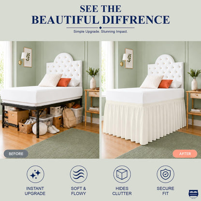 Cottingon Dorm Room Bed Skirt Twin XL, White Microfiber Dust Ruffle, 32 Inch Drop, Fits Standard College Beds 39 x 80, Under Bed Storage Cover, College Dorm Room Essentials, Back to School Bedding