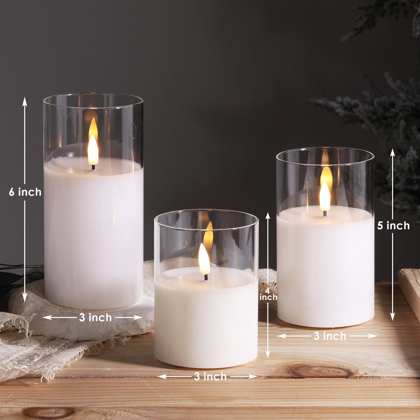 Eywamage Smoke Grey Glass Flameless Pillar Candles with Remote, Flickering LED Battery Candles Table Decor Set of 3