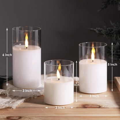 Eywamage Smoke Grey Glass Flameless Pillar Candles with Remote, Flickering LED Battery Candles Table Decor Set of 3