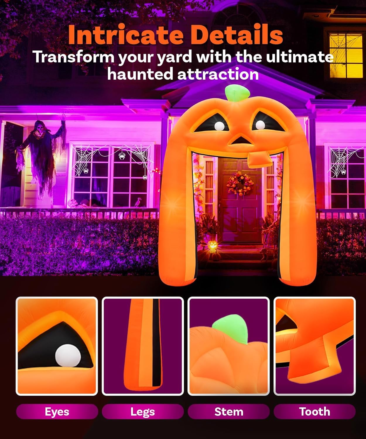 12FT Giant Halloween Inflatable Pumpkin, Blow up Halloween Decoration Built-in 6 LED and Flashing Light for Halloween Decoration Outdoor Indoor Home Party Supplies Halloween Lawn Decor