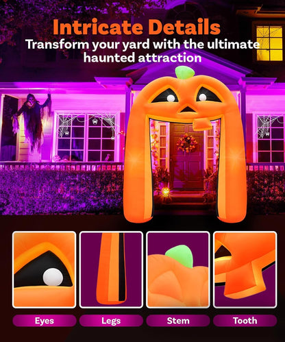 12FT Giant Halloween Inflatable Pumpkin, Blow up Halloween Decoration Built-in 6 LED and Flashing Light for Halloween Decoration Outdoor Indoor Home Party Supplies Halloween Lawn Decor