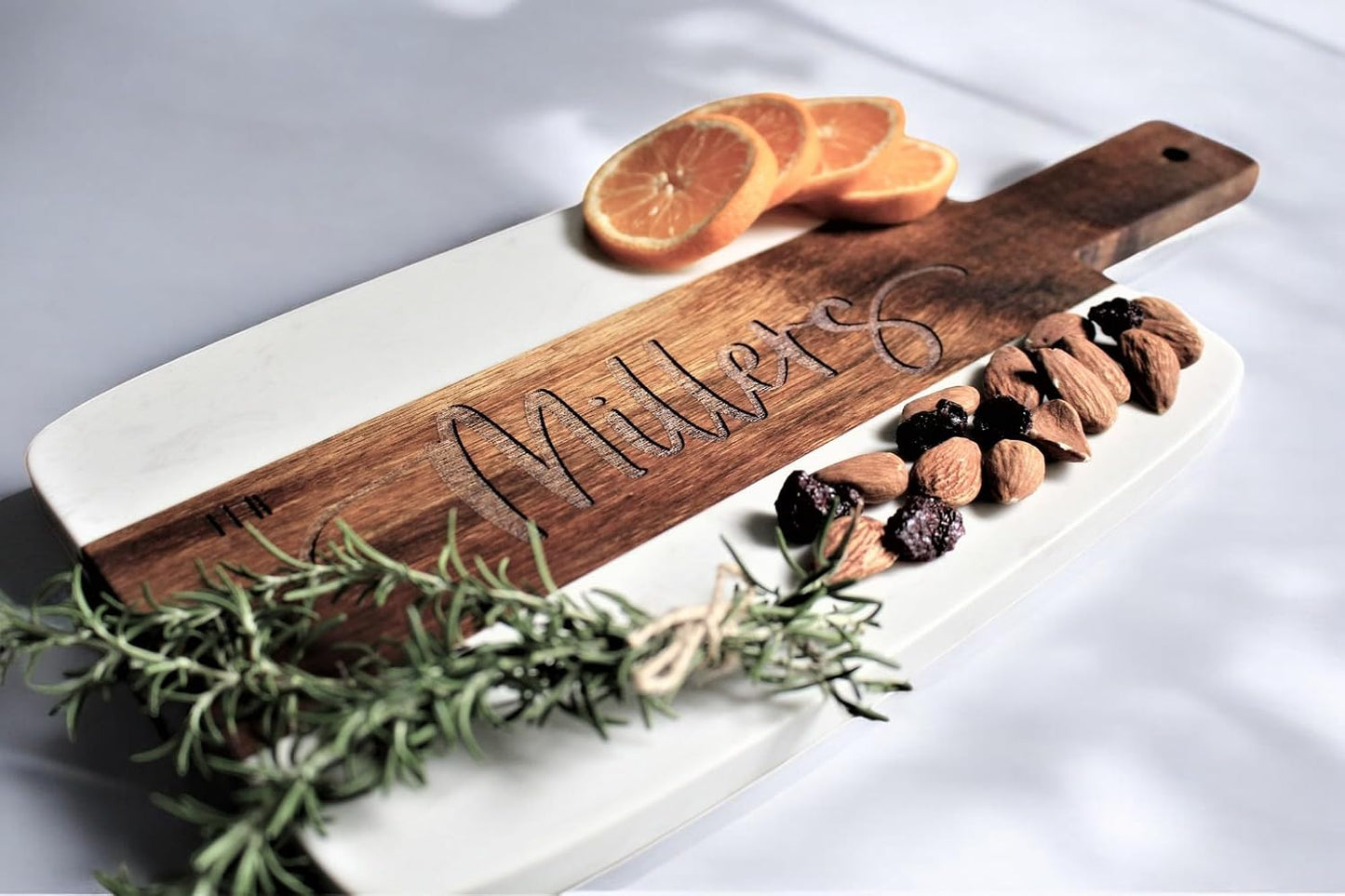 Personalized Marble and Acacia Wood Cutting Board Charcuterie Board for Christmas Anniversary Wedding Bridal Shower Engagement Housewarming Gift