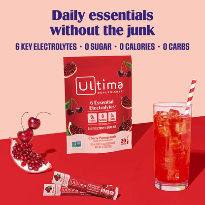 Ultima Replenisher Electrolyte Hydration Powder, Grape, 20 Count Stickpacks Pouch - Sugar Free, 0 Calories, 0 Carbs - Gluten-Free, Keto, Non-GMO with Magnesium, Potassium