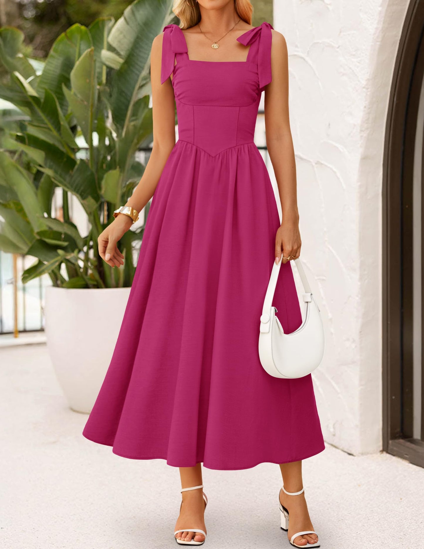 ZESICA Women's Summer Tie Shoulder Wedding Guest Maxi Dress