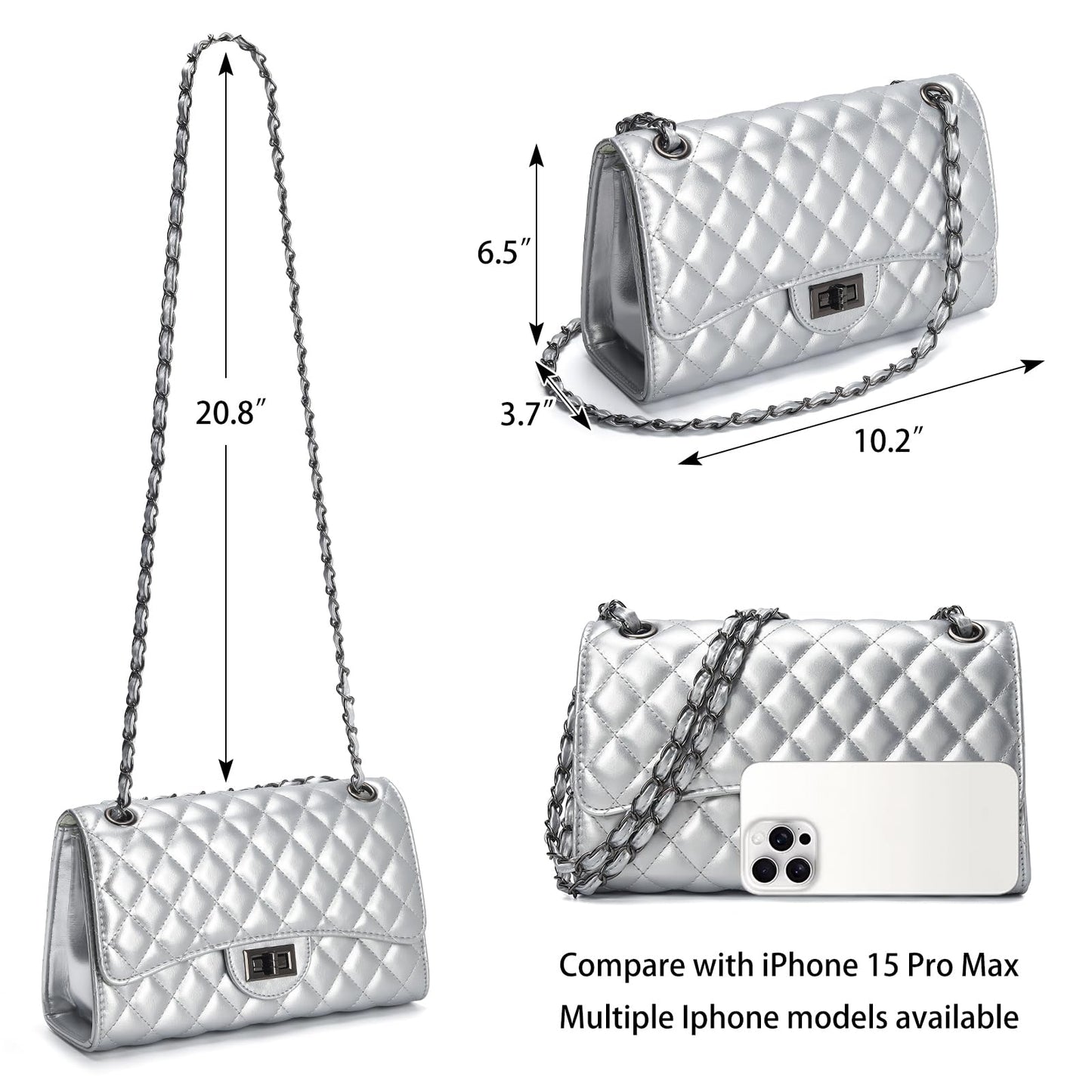 Quilted Leather Crossbody Bags for Women Trendy Ladies Shoulder Purse Satchel HandBag with Chain Strap