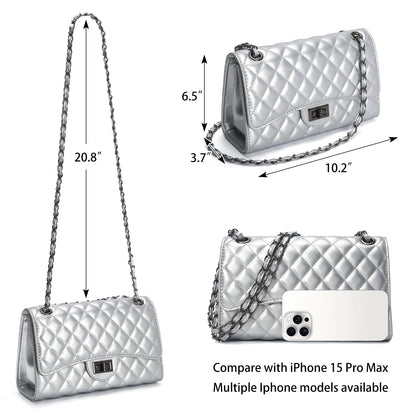 Quilted Leather Crossbody Bags for Women Trendy Ladies Shoulder Purse Satchel HandBag with Chain Strap
